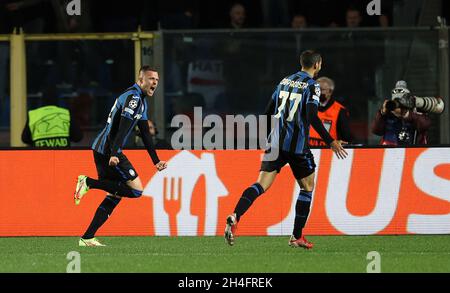 Atalanta’s Josip Ilicic celebrates scoring their side's first goal of the game during the UEFA Champions League, Group F match at the Gewiss Stadium, Bergamo. Picture date: Tuesday November 2, 2021. Stock Photo