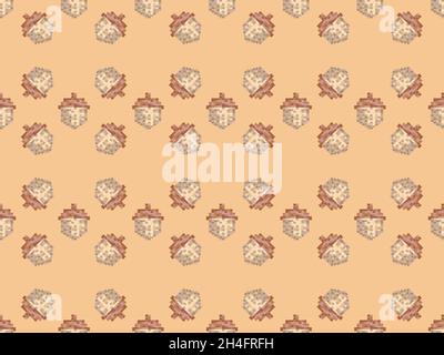 Pixel acorns seamless pattern. 8 bit icon acorn, retro graphics in the style of the 80s - 90s. Oak symbol. Design for wrapping paper, banners, and fab Stock Vector