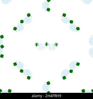 Illustration on theme Irish holiday St Patrick day, seamless eyeglasses. Pattern St Patrick day consisting of many identical eyeglasses on white backg Stock Vector