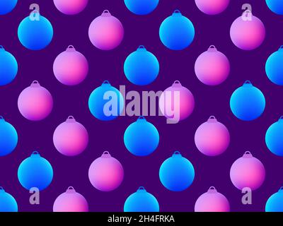 Christmas balls seamless pattern. Blue and violet gradient. Xmas  background. Christmas design for greeting cards, wrapping paper, banners and posters Stock Vector