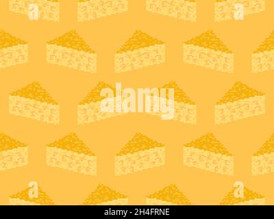 Pixel cheese seamless pattern. 8 bit slices of cheese with holes, retro graphics in the style of the 80s - 90s. Design for wrapping paper, banners, an Stock Vector