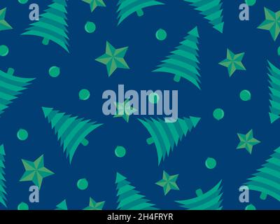 Christmas seamless pattern with Christmas trees and star. Festive design for greeting cards, wrapping paper, banners and posters. Vector illustration Stock Vector