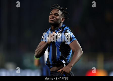 Atalanta’s Duvan Zapata celebrates scoring their side's second goal of the game during the UEFA Champions League, Group F match at the Gewiss Stadium, Bergamo. Picture date: Tuesday November 2, 2021. Stock Photo