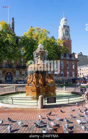 Leicester Town Hall Fountain, Town Hall Square, Leicester, Leicestershire, England, United Kingdom Stock Photo