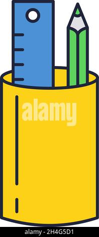 Ruler and pencil in box holder vector icon Stock Vector