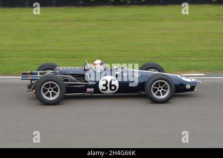 #36 The Gurney Weslake Eagle V12 doing demonstration laps at Goodwood Revival Sep 8th 2018 driven by Derek Bell and Sir Jackie Stewart.(pictured) Stock Photo