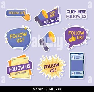 nine follow us icons Stock Vector