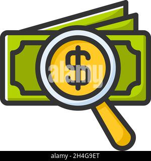 Money search icon vector with outline color style isolated on white background. Vector illustration money sign symbol icon concept for business Stock Vector