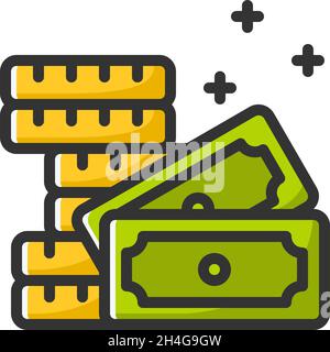 Money icon vector with outline color style isolated on white background. Vector illustration cash, currency sign symbol icon concept for business Stock Vector