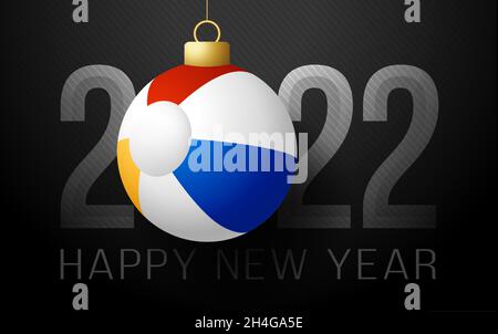 Beach ball 2022 Happy New Year. Sports greeting card with beach ball on the luxury background. Vector illustration Stock Vector