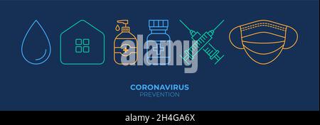 Set of Coronavirus Protection. Prevention of New epidemic 2019-nCoV icon set for infographic or website. Safety, health, remedies and prevention. Face Stock Vector