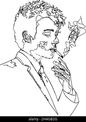 male smoking line art illustration Stock Photo