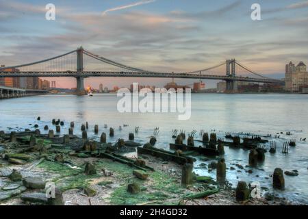 Manhattan Bridge, Long Exposure HDR Stock Photo