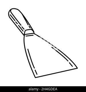 Spatula Part of Contractor Material and Equipment Device Hand Drawn Icon Set Vector. Stock Vector