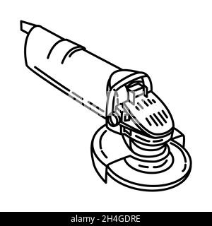 Angle Grinder Part of Contractor Material and Equipment Device Hand Drawn Icon Set Vector. Stock Vector