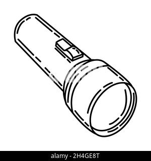 Flashlight Part of Contractor Material and Equipment Device Hand Drawn Icon Set Vector. Stock Vector