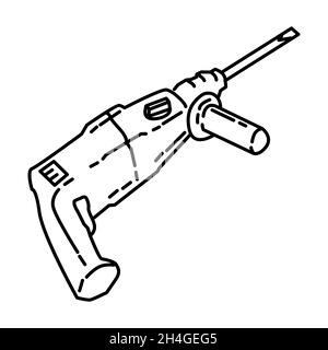 Perforator Part of Contractor Material and Equipment Device Hand Drawn Icon Set Vector. Stock Vector
