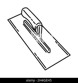 Plastering Trowel Part of Contractor Material and Equipment Device Hand Drawn Icon Set Vector. Stock Vector