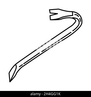 Iron Crowbar Part of Contractor Material and Equipment Device Hand Drawn Icon Set Vector. Stock Vector