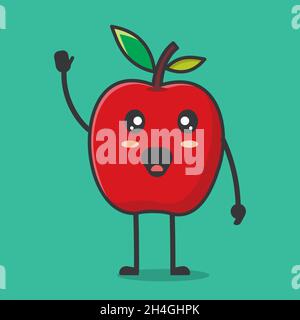 cute red apple smile isolated cartoon vector illustration in flat style Stock Vector