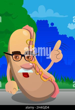 Hot Dog saying no with his finger. American fast food as a cartoon character with face. Stock Vector