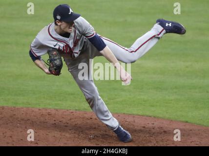 Houston, Texas. Nov. 2, 2021, Max Fried of the Atlanta Braves pitches  against the Houston Astros in Game 6 of the World Series on Nov. 2, 2021,  at Minute Maid Park in