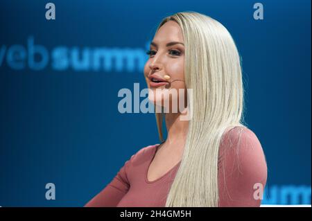 Lisbon, Portugal. 02nd Nov, 2021. Emma Jones, Broadcaster at Sports Broadcaster, addresses the audience during the second day of the Web Summit 2021 in Lisbon. (Photo by Bruno de Carvalho/SOPA Images/Sipa USA) Credit: Sipa USA/Alamy Live News Stock Photo