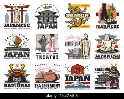 Japanese symbols. Oriental kabuki theatre, japanese or chinese kimono ...