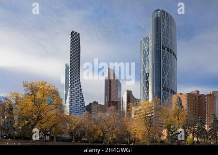 Calgary downtown with the Telus Sky building and Bow Tower Stock Photo