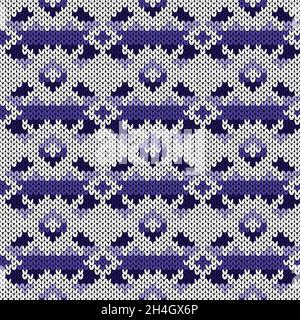 Muted seamless knitting pattern in violet hues, vector pattern as a fabric texture Stock Vector