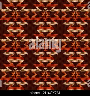 Seamless knitting ornate in beige, brown and orange hues, vector ...