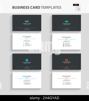 Set of modern business card print templates. Personal visiting card with company logo. Vector illustration. Stationery design Stock Vector