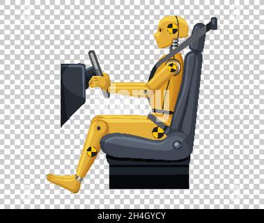 Crash test dummy in a car seat on grid background illustration Stock Vector