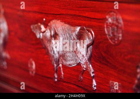 Wood carving of the ox Chinese zodiac animal sign Stock Photo - Alamy