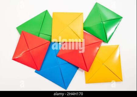 Ttakji, a traditional Korean game. Isolated on white background. Stock Photo