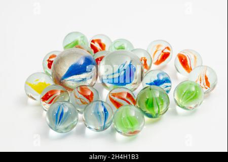 A collection of beads of various colors used in bead play, a traditional Korean game Stock Photo