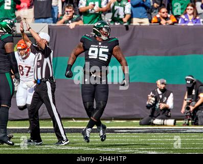 November 04, 2021: New York Jets defensive lineman Quinnen Williams (95)  during NFL football game action between the New York Jets and the  Indianapolis Colts at Lucas Oil Stadium in Indianapolis, Indiana.