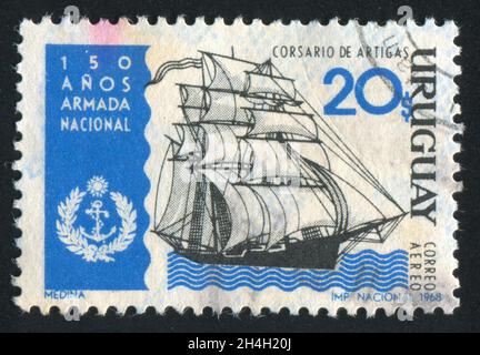 URUGUAY - CIRCA 1968: stamp printed by Uruguay, shows Corsair, circa 1968 Stock Photo