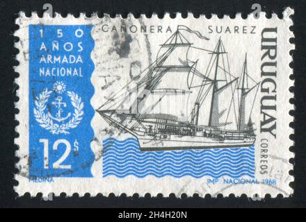 URUGUAY - CIRCA 1968: stamp printed by Uruguay, shows Gunboat, circa 1968 Stock Photo