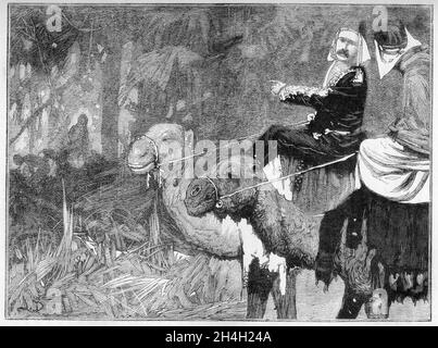 Engraving of Major-General Charles George Gordon (1833 –1885), discovering slaves while camel riding Stock Photo