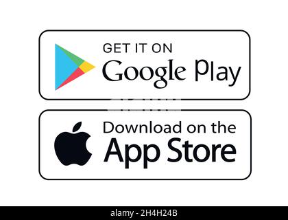 Kiev, Ukraine - November 5, 2021: Download on the App Store and Get it on Google Play button icons Stock Vector