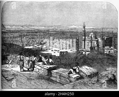 Engraving of Cairo, Egypt, from the citadel; from a publication circa 1880 Stock Photo