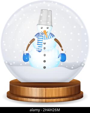 Snow globe with snowman on a white background. Vector illustration. Stock Vector