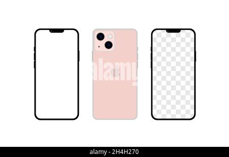 Iphone 13 pink color. Realistic smartphone mockup. Vector Stock Vector
