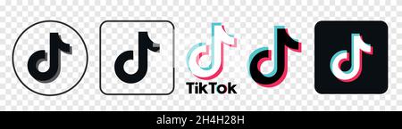 TikTok vector icons. Set of flat signs isolated on white and black background. Social media logo. Stock Vector