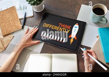 Think differently, Mind outside the box, Creativity, Innovation concept on screen. Stock Photo
