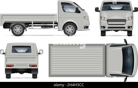 Small truck vector mockup on white background for vehicle branding, corporate identity. All elements in the groups on separate layers for easy editing Stock Vector