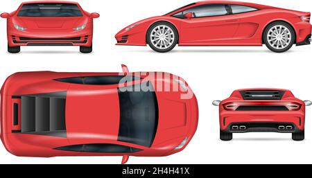Sports car vector mockup on white background for vehicle branding, corporate identity. All elements in the groups on separate layers for easy editing Stock Vector