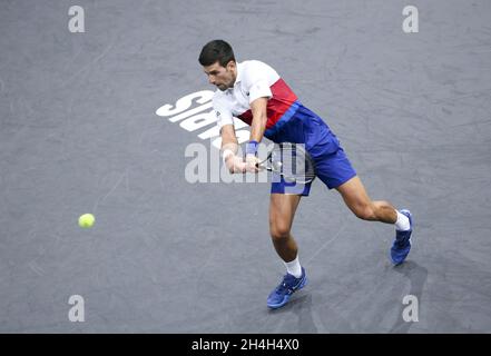 Paris, France, November 2, 2021, Novak Djokovic of Serbia during day 2 of the Rolex Paris Masters 2021, an ATP Masters 1000 tennis tournament on November 2, 2021 at Accor Arena in Paris, France - Photo: Jean Catuffe/DPPI/LiveMedia Credit: Independent Photo Agency/Alamy Live News Stock Photo