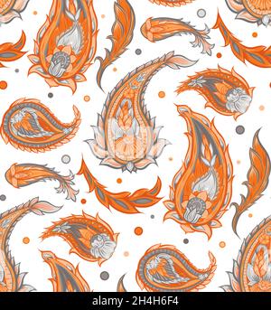 Seamless paisley pattern. Tribal flower texture on white background. Indian ornament. Vector wallpaper with boho decoration Stock Vector